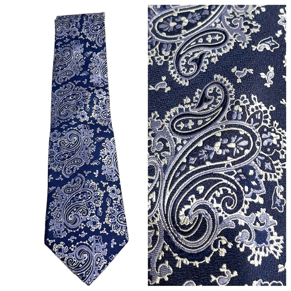 Ike Behar Silk Navy White Paisley Tie